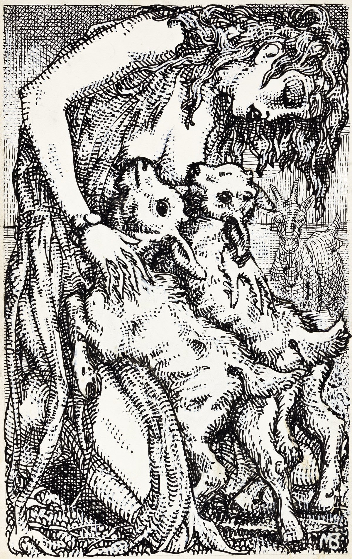 MAHLON BLAINE (1894-1969) Woman Tending Young Goats. The Decameron of Boccaccio.